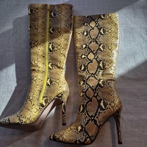 Mustard Colored Snake Print Boots